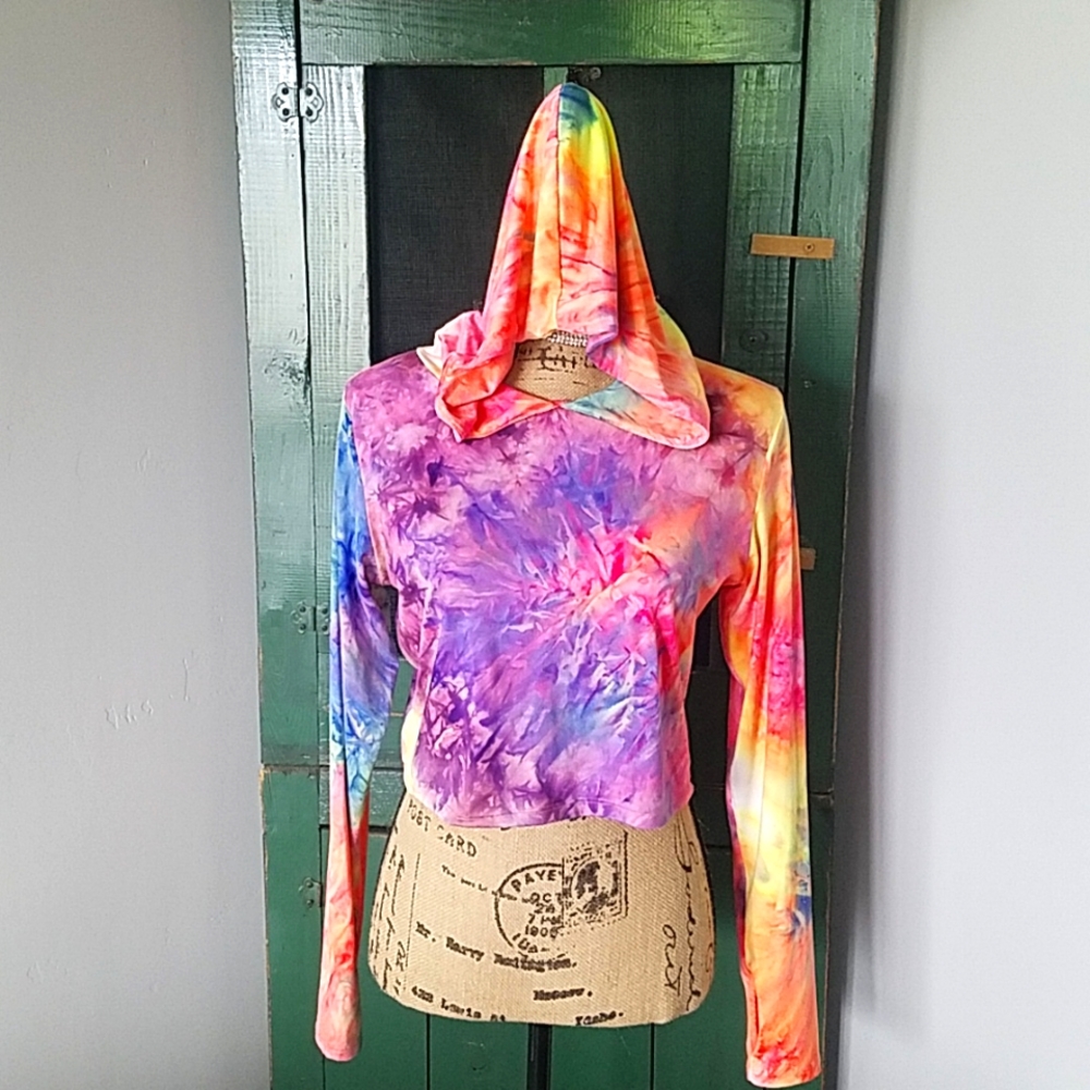 Multi colored hooded crop top